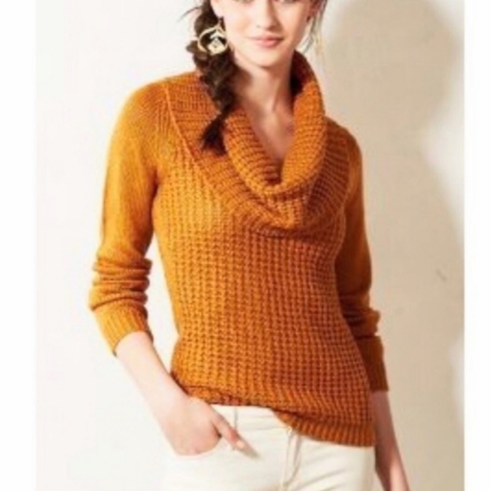 Angel of the North Cowl Neck Waffle Knit Sweater – Mustard Yellow | Size XS